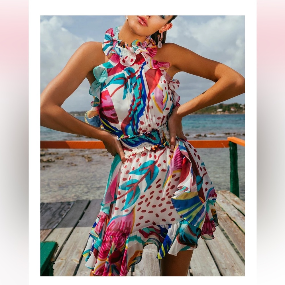 PatBo Flora Halter Neck Mini Dress